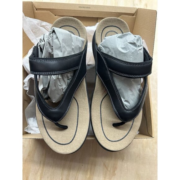 Orthofeet Men’s Sandals Sz 11.5 2E Wide Black Leather Planter Fasciitis Relief - Picture 1 of 7